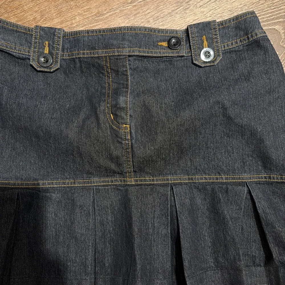Bisou Bisou Vintage Y2K Black Denim Pleated Ruffle Mini Skirt Western Boho Sz 12